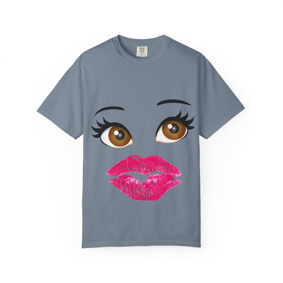Kiss Face T-Shirt — Playful Lip Print Tee with Flirty Eyes