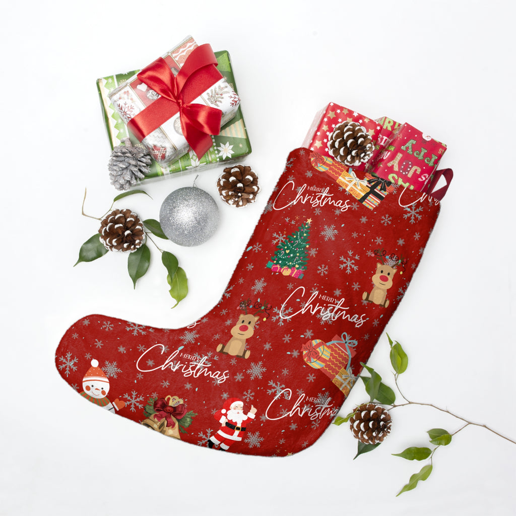 Pink Holiday Stocking with Gifts & Cocoa Pattern — Christmas Stocking