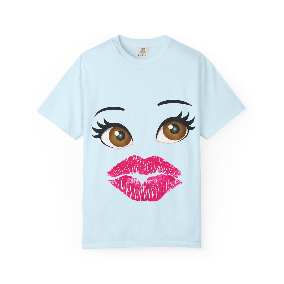 Kiss Face T-Shirt — Playful Lip Print Tee with Flirty Eyes