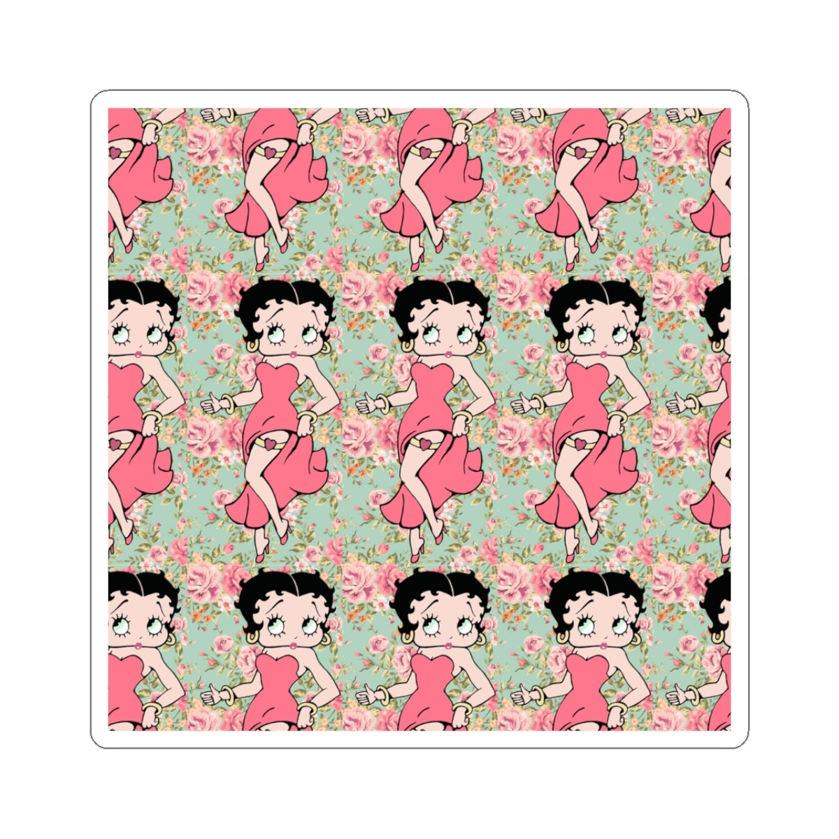 Betty Boop Floral Pattern Kiss-Cut Sticker — Retro Pin-Up Laptop Decal
