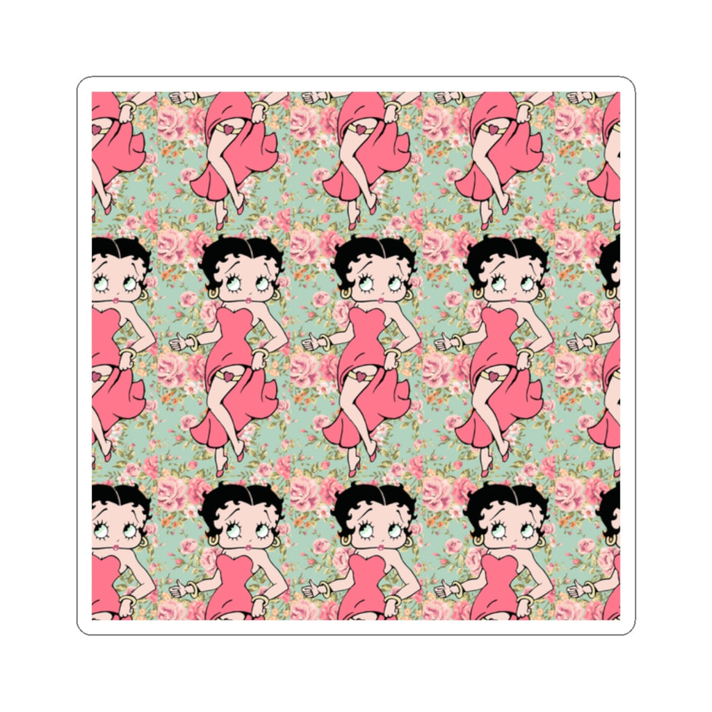 Betty Boop Floral Pattern Kiss-Cut Sticker — Retro Pin-Up Laptop Decal