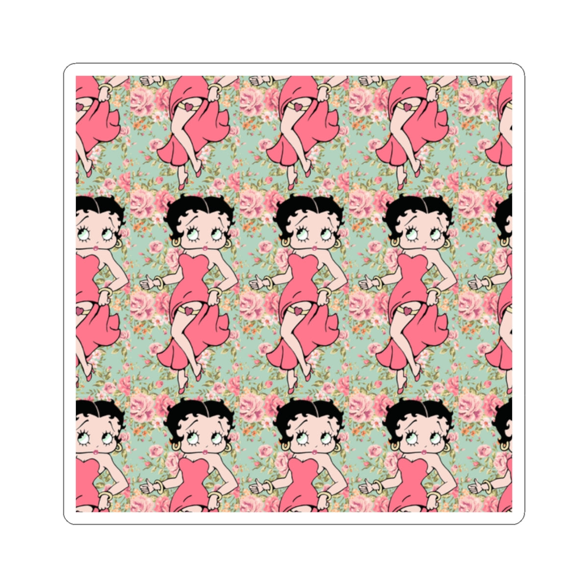 Betty Boop Floral Pattern Kiss-Cut Sticker — Retro Pin-Up Laptop Decal