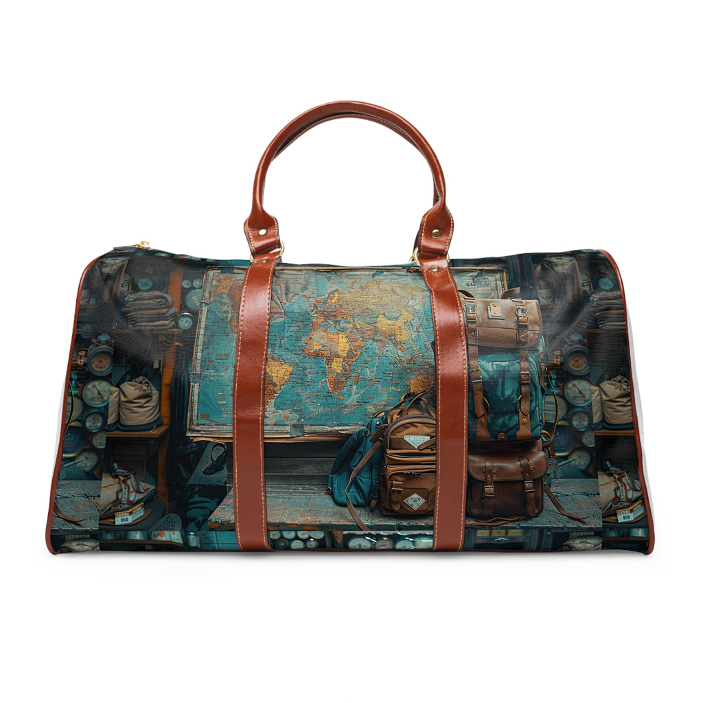 Travel Duffle Bag – Vintage Map & Adventure Gear Waterproof Weekender