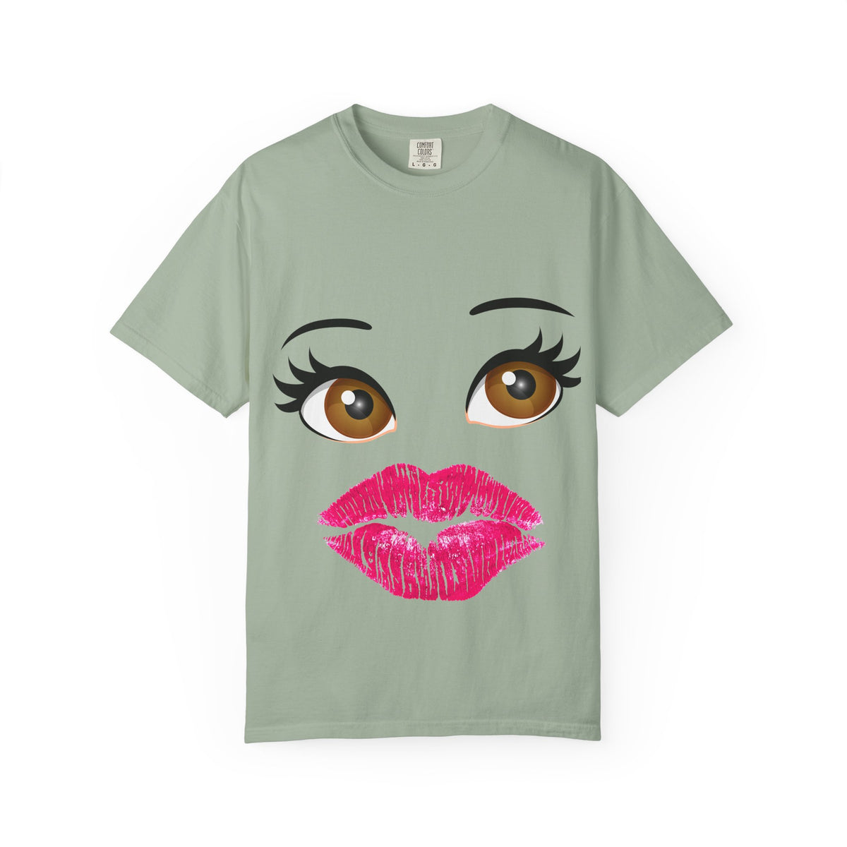 Kiss Face T-Shirt — Playful Lip Print Tee with Flirty Eyes
