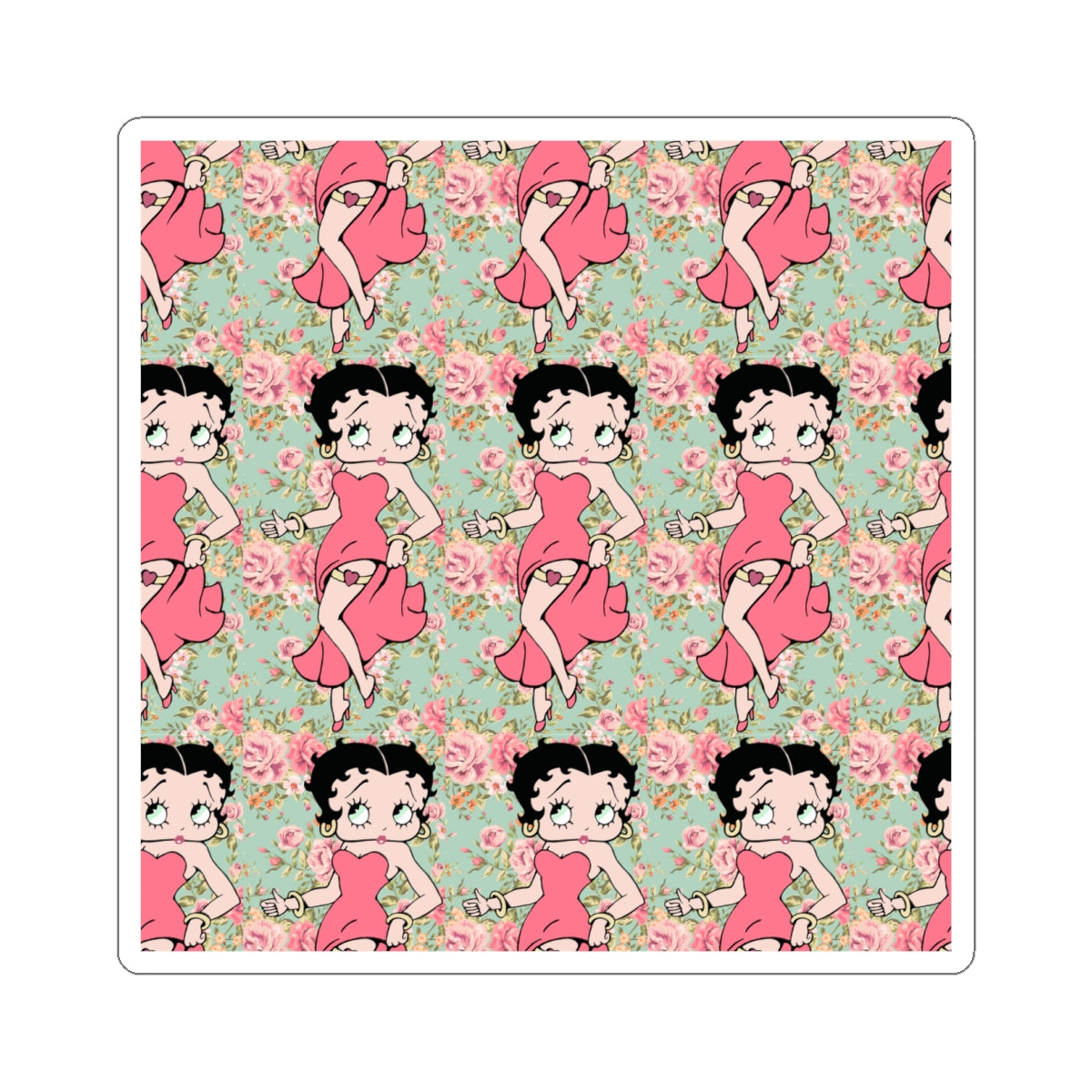Betty Boop Floral Pattern Kiss-Cut Sticker — Retro Pin-Up Laptop Decal