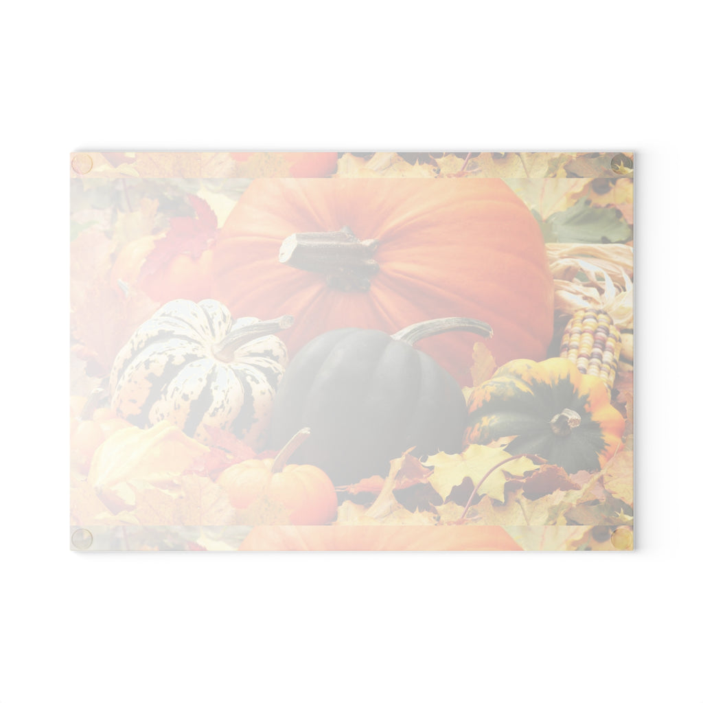 Autumn Harvest Glass Cutting Board – Pumpkin & Gourd Fall Kitchen Decor