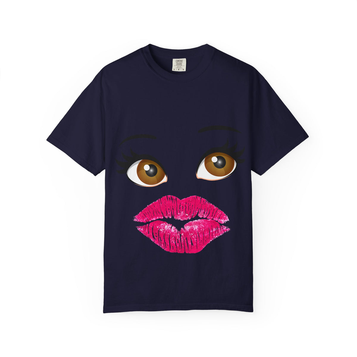 Kiss Face T-Shirt — Playful Lip Print Tee with Flirty Eyes