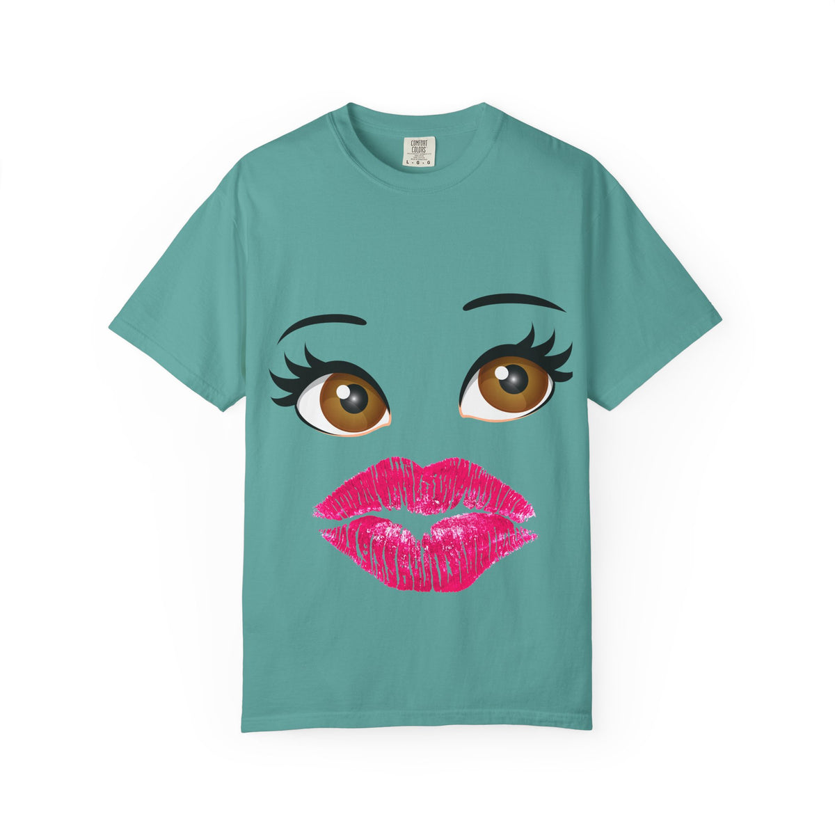 Kiss Face T-Shirt — Playful Lip Print Tee with Flirty Eyes