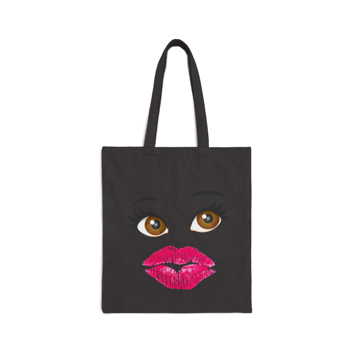 Kiss Me Face Canvas Tote - Cute Lips & Eyes Reusable Bag