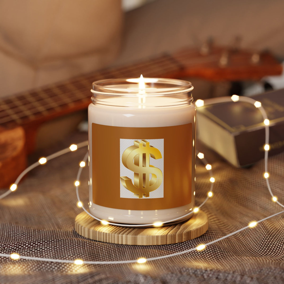 Money Symbol Soy Candle — 9oz Scented Jar Candle (Golden Dollar Sign)