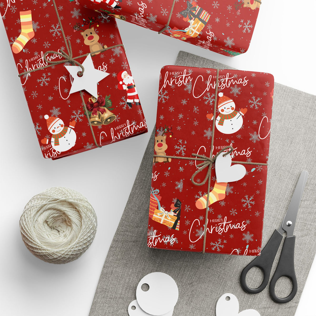Christmas Pattern Wrapping Paper – Red Snowman, Reindeer & Tree Holiday Gift Wrap