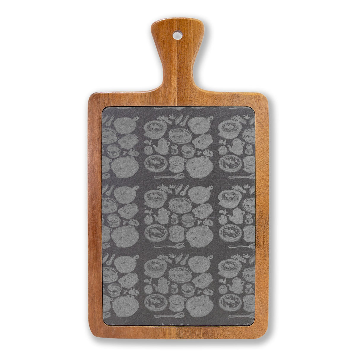 Engraved Bamboo Charcuterie Board with Cheese Knives — Floral Slate Inlay