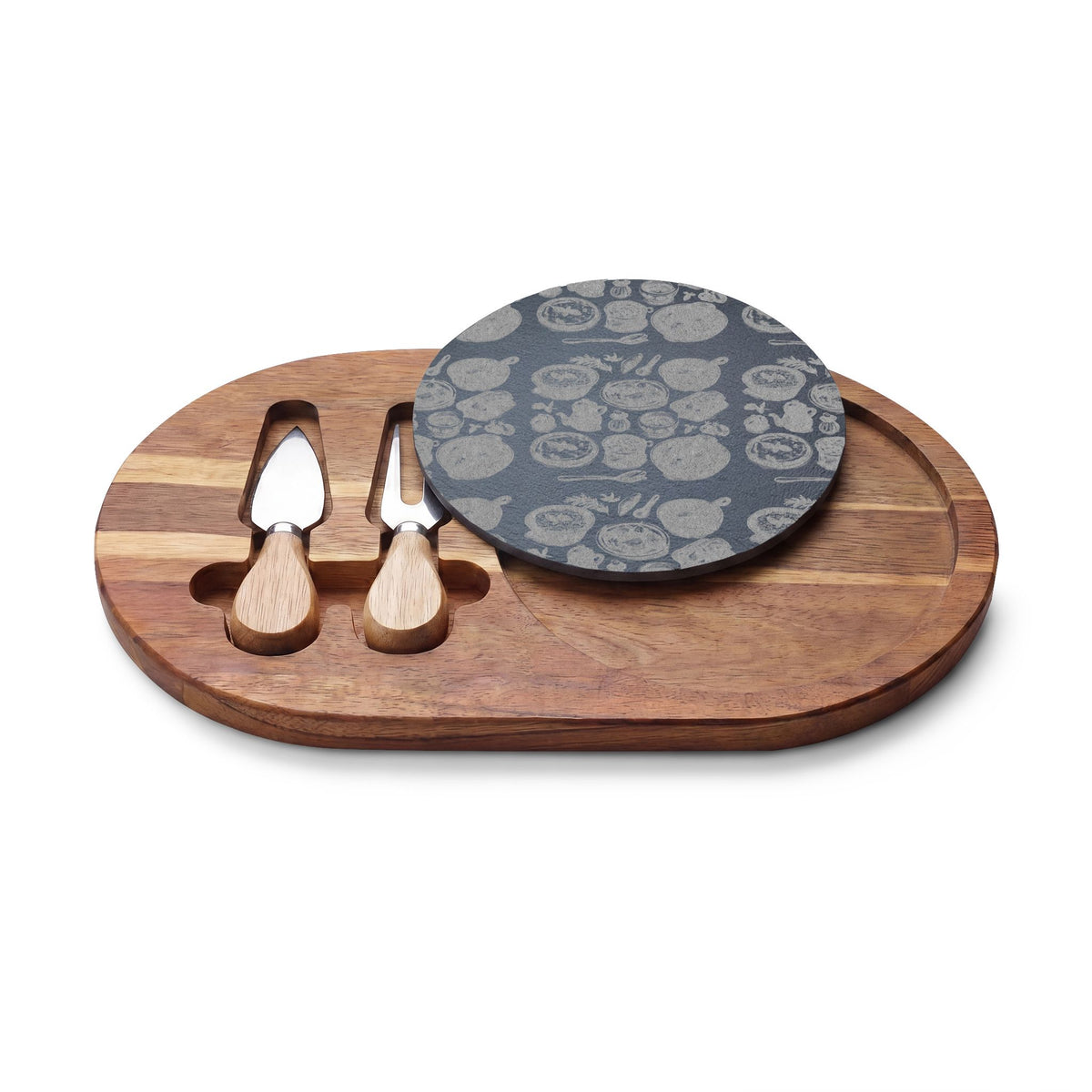 Engraved Bamboo Charcuterie Board with Cheese Knives — Floral Slate Inlay