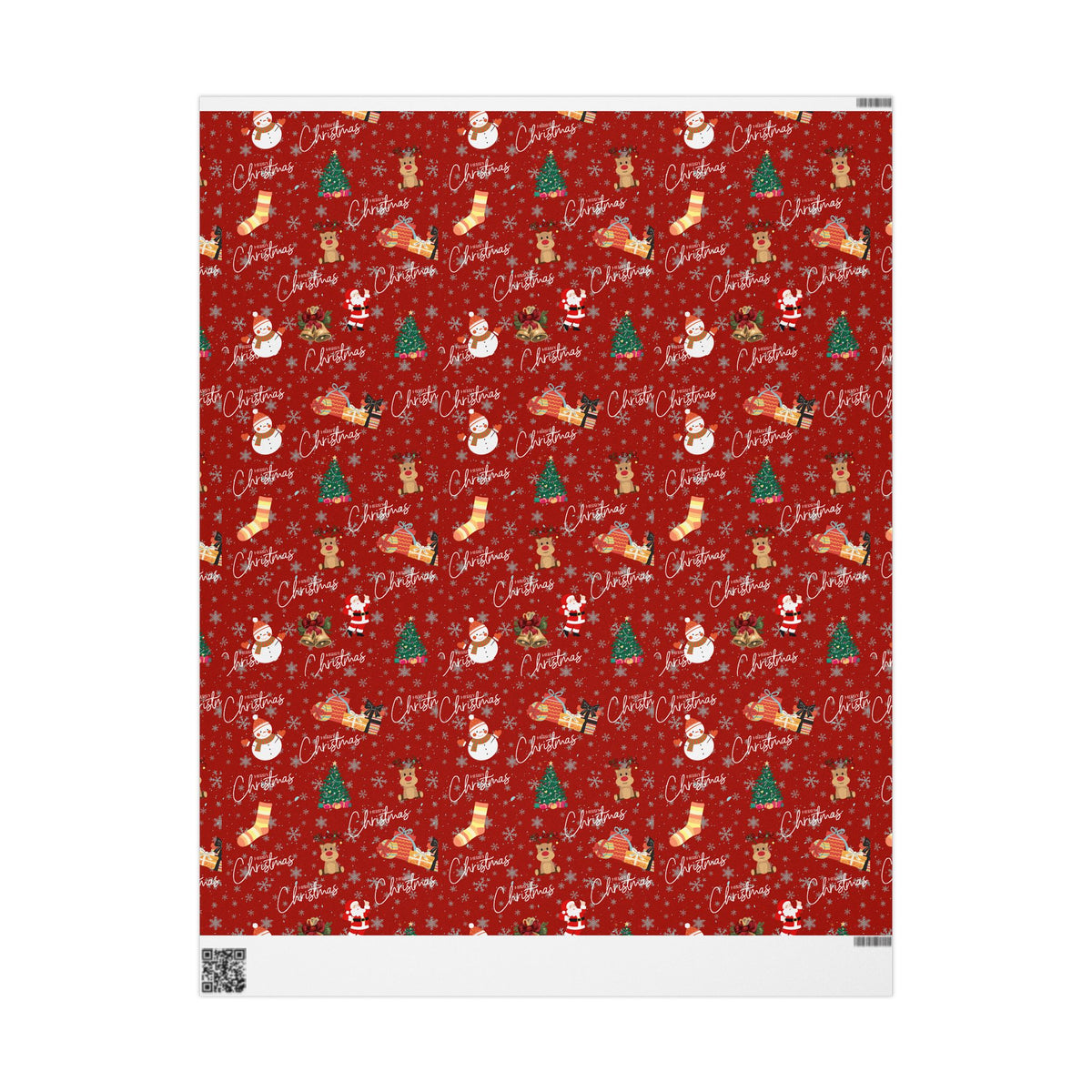 Christmas Pattern Wrapping Paper – Red Snowman, Reindeer & Tree Holiday Gift Wrap