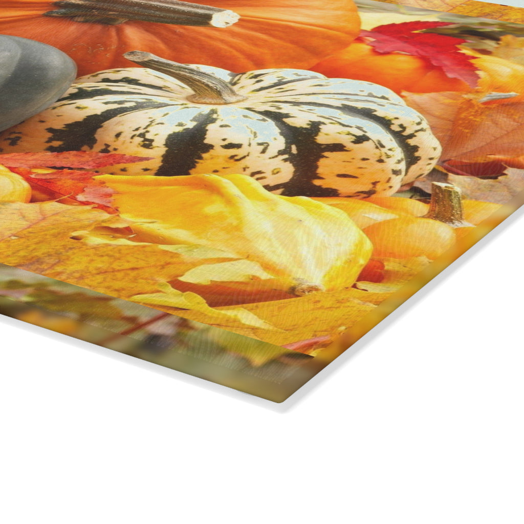 Autumn Harvest Glass Cutting Board – Pumpkin & Gourd Fall Kitchen Decor