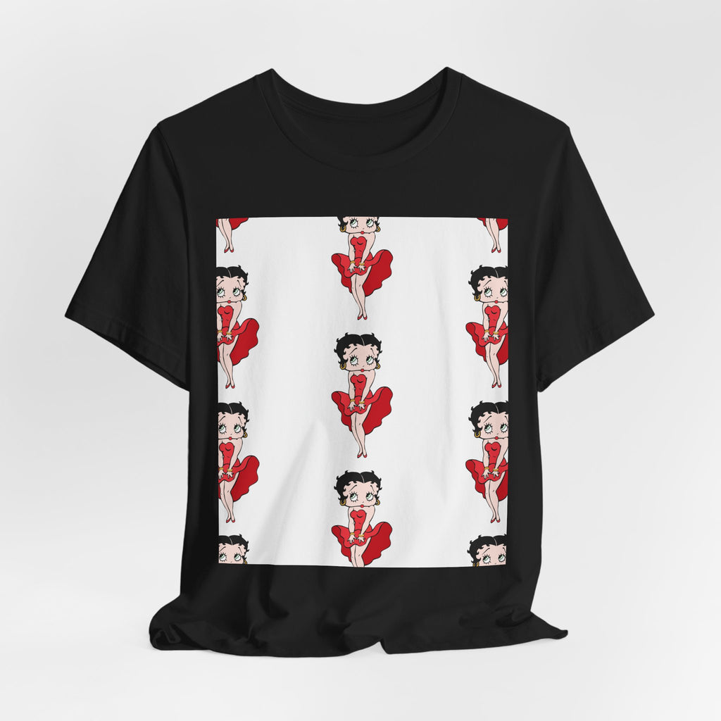 Betty Boop Red Dress Pattern Tee — Retro Pinup Cartoon Graphic T-Shirt