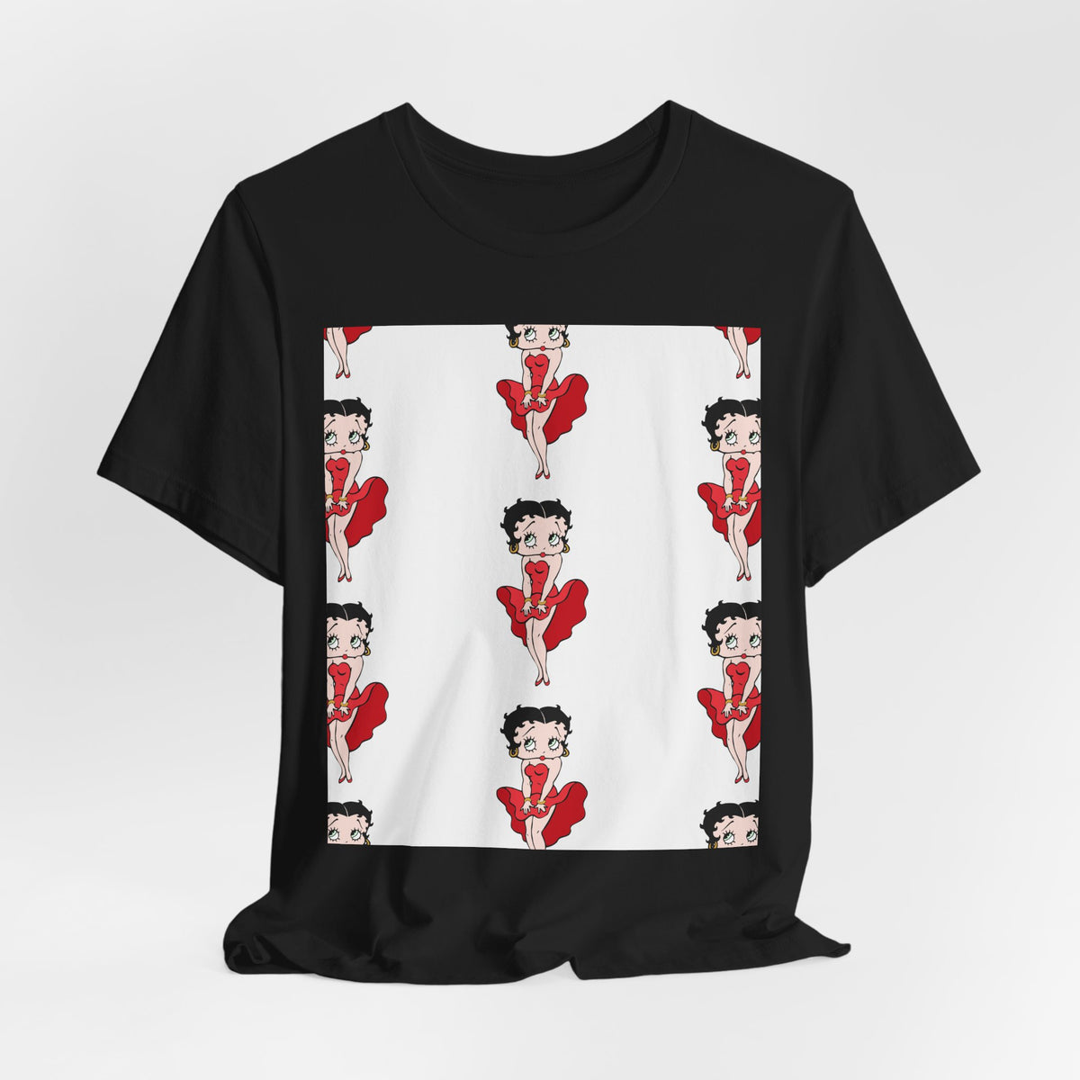Betty Boop Red Dress Pattern Tee — Retro Pinup Cartoon Graphic T-Shirt