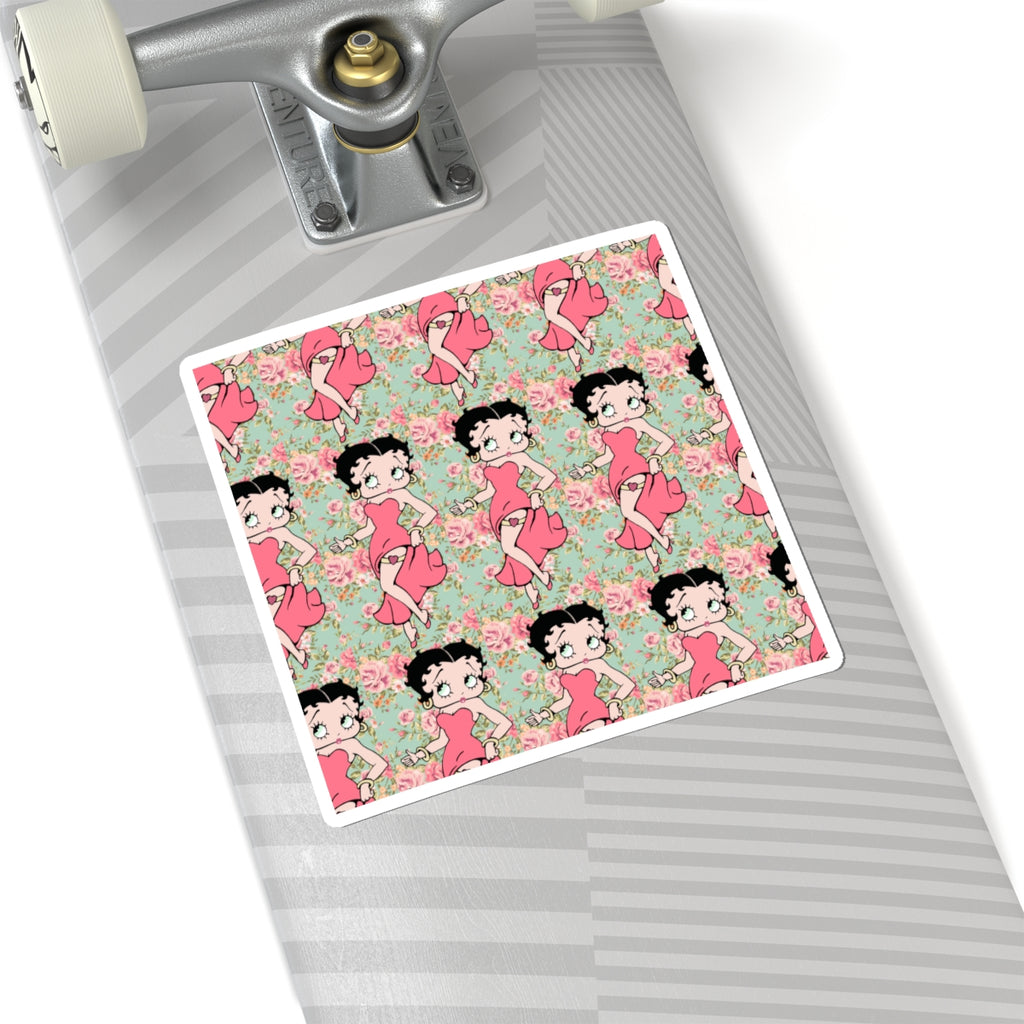 Betty Boop Floral Pattern Kiss-Cut Sticker — Retro Pin-Up Laptop Decal
