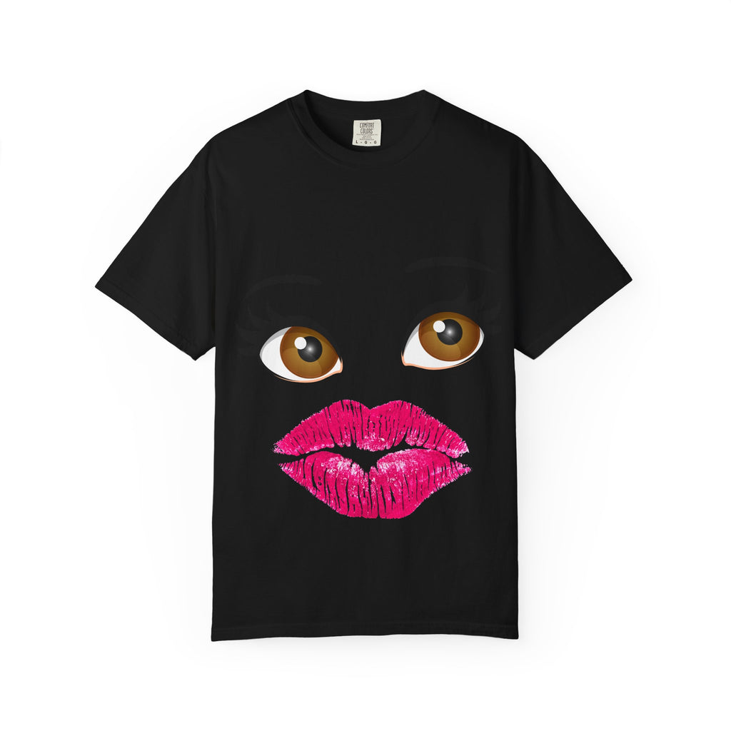 Kiss Face T-Shirt — Playful Lip Print Tee with Flirty Eyes