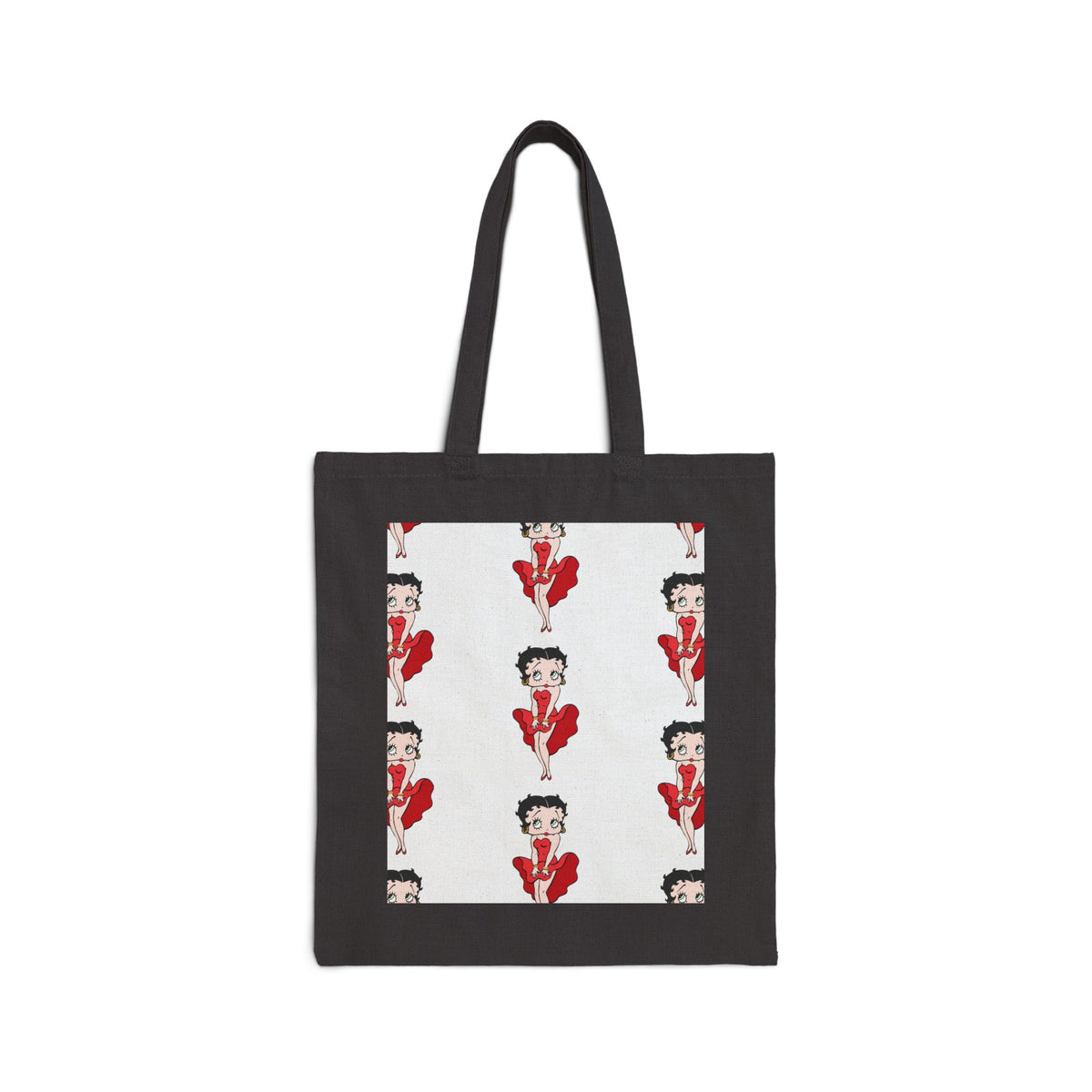 Canvas Tote Bag — Retro Pin-Up Girl Pattern, Vintage Betty Boop Style Shopper Tote