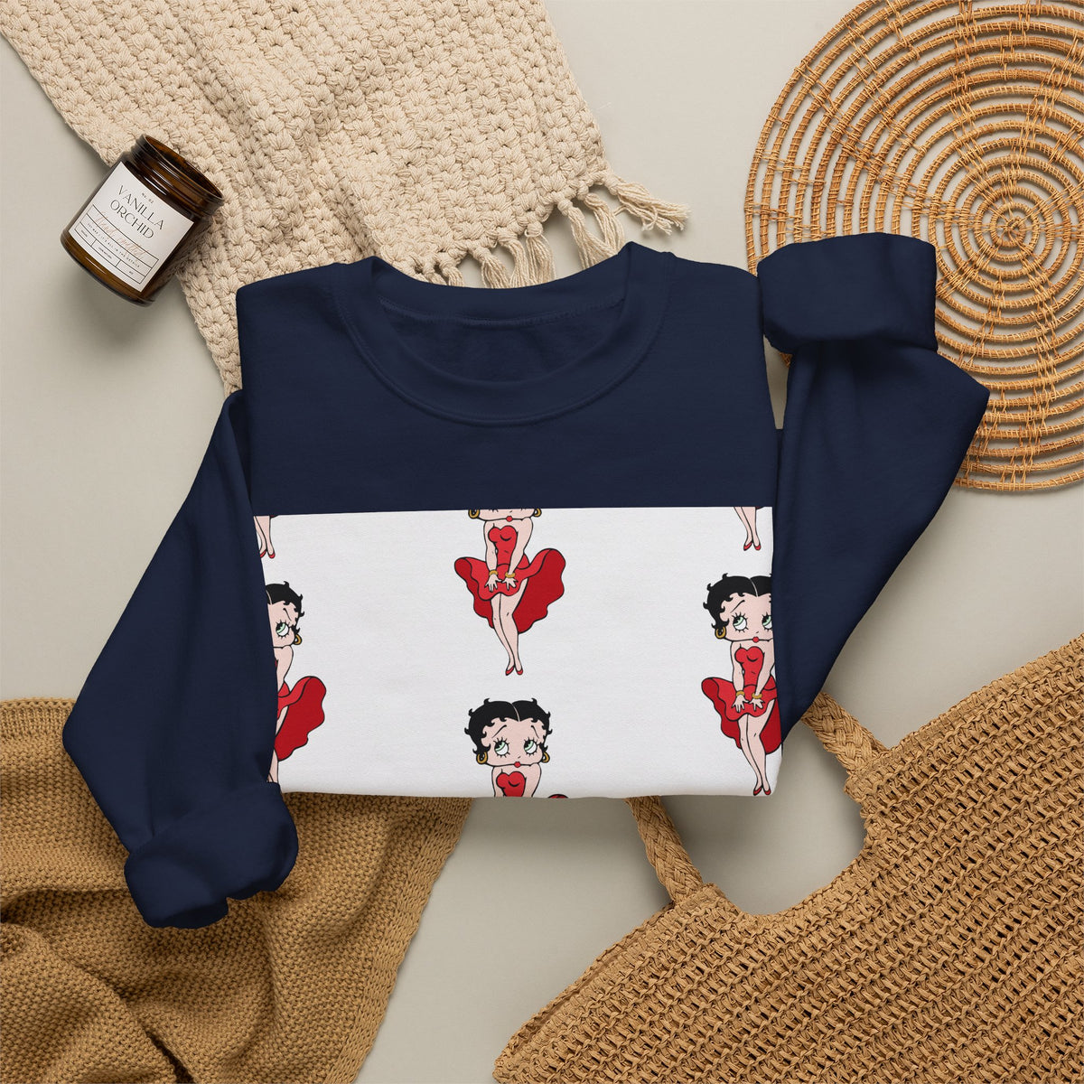 Crewneck Sweatshirt — Retro Betty Boop Patterned Graphic