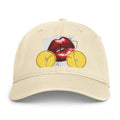 Graphic Baseball Cap — Retro Red Lips Bicycle Design (Coastal Washed)