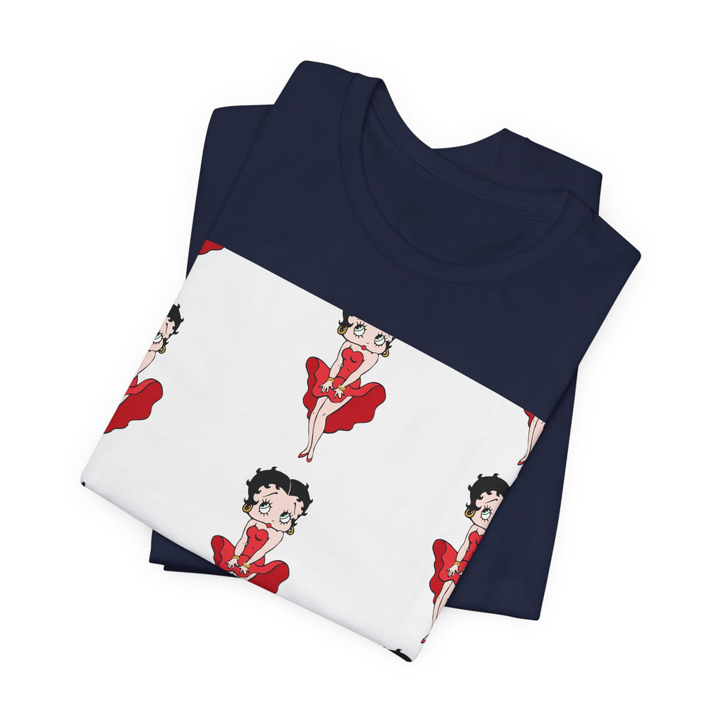 Betty Boop Red Dress Pattern Tee — Retro Pinup Cartoon Graphic T-Shirt