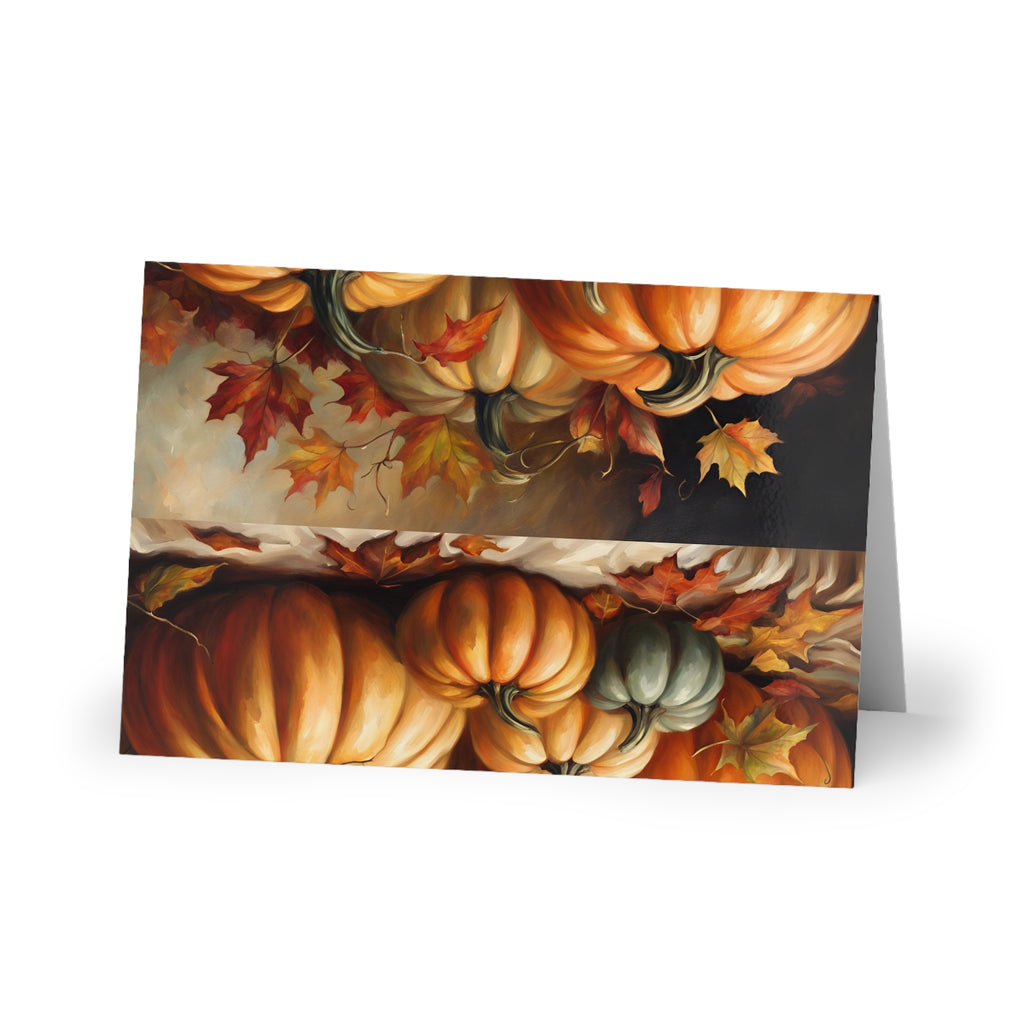 Autumn Pumpkins Greeting Card — Fall Leaves Thanksgiving Note Card