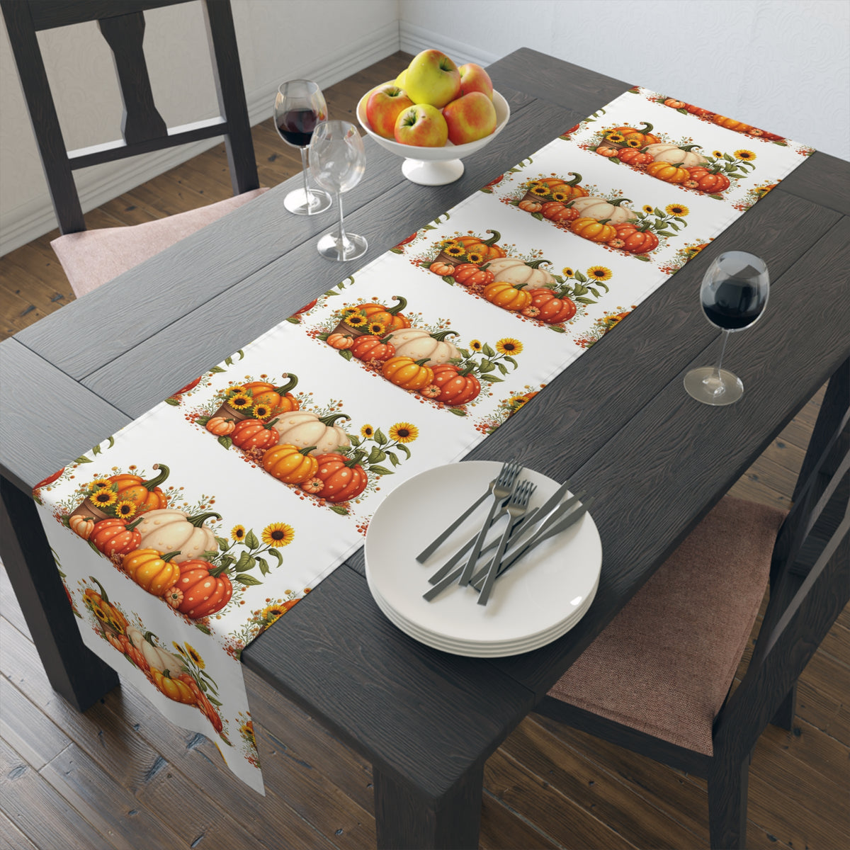 Nautical Lighthouse Cotton-Poly Table Runner — Coastal Blue Harbor Pattern