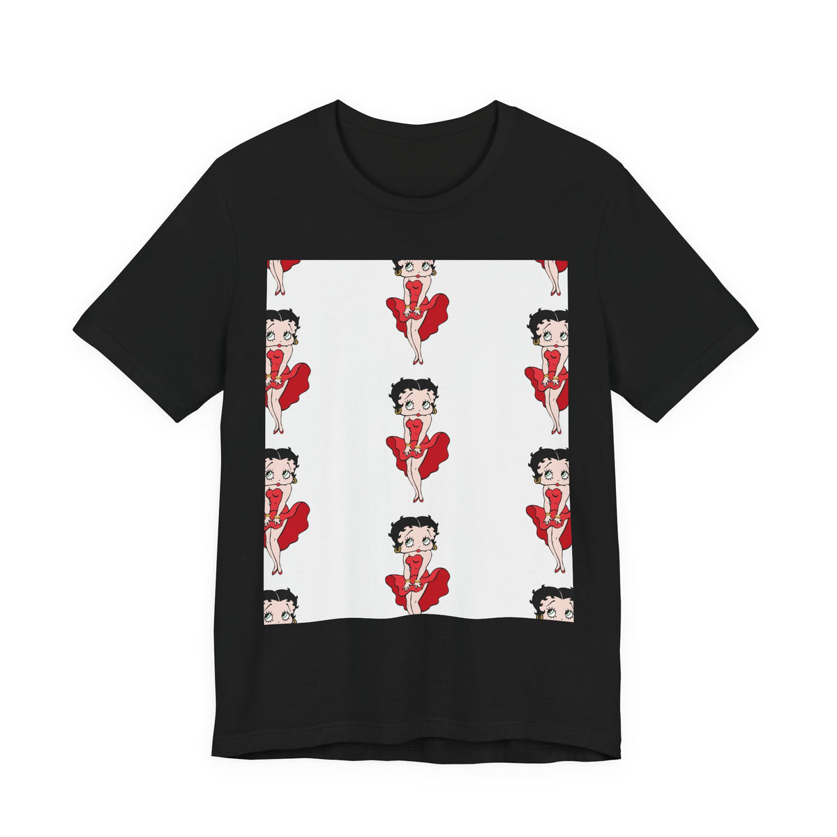 Betty Boop Red Dress Pattern Tee — Retro Pinup Cartoon Graphic T-Shirt