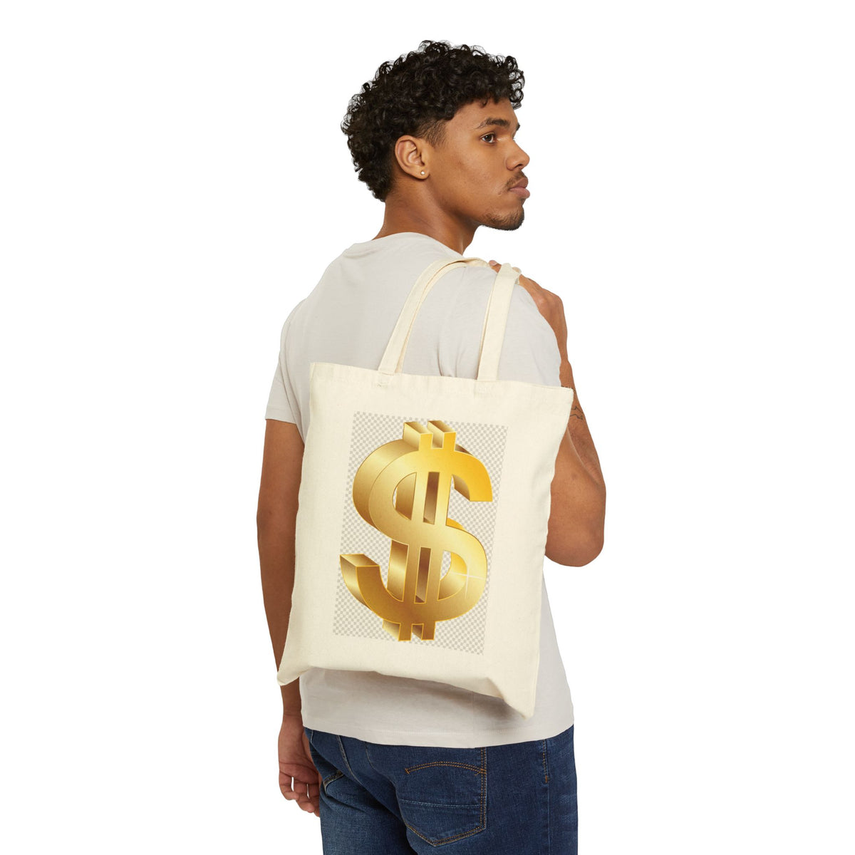 Gold Dollar Sign Canvas Tote Bag – Minimalist Money Symbol Eco Shopper