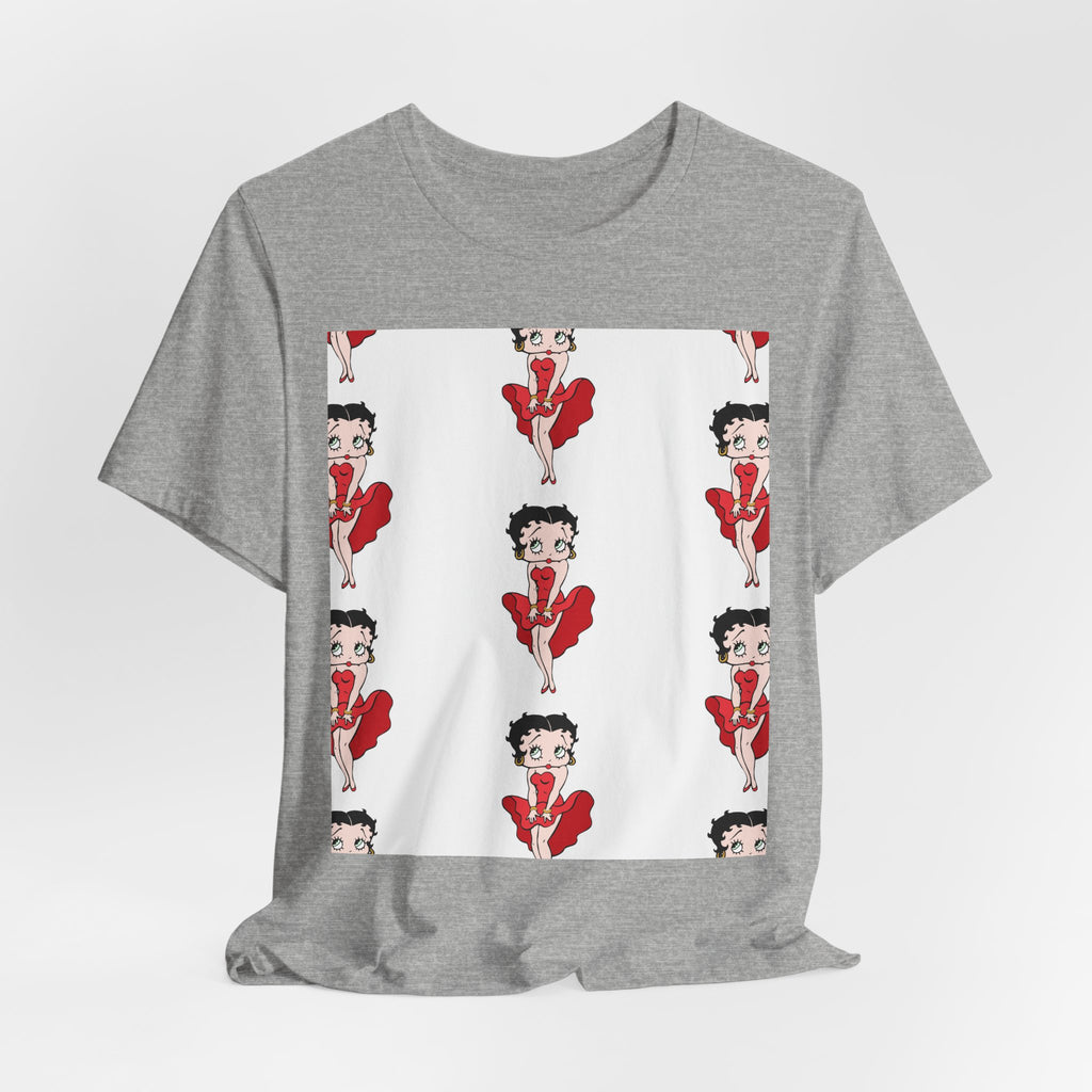 Betty Boop Red Dress Pattern Tee — Retro Pinup Cartoon Graphic T-Shirt