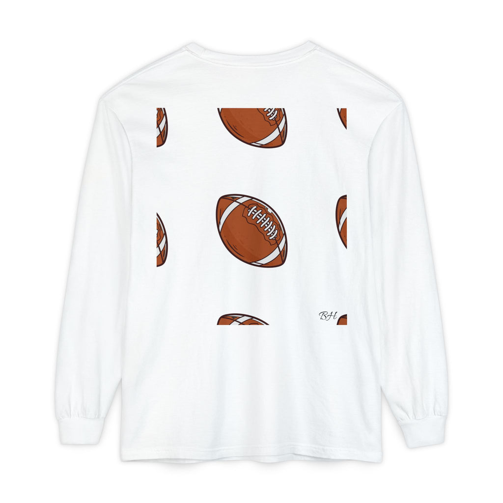 Football Pattern Long Sleeve Tee — Retro Brown Football Print