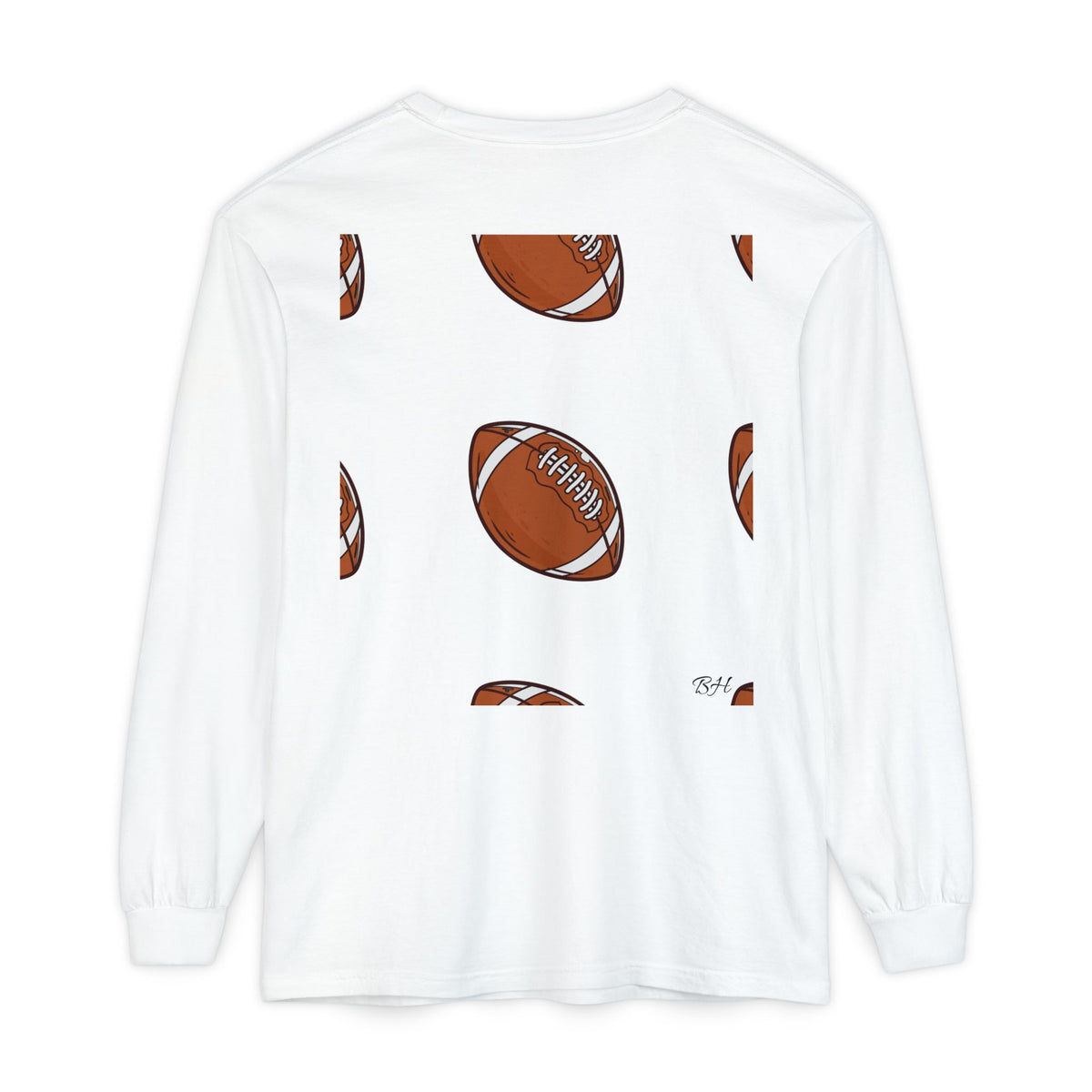 Football Pattern Long Sleeve Tee — Retro Brown Football Print