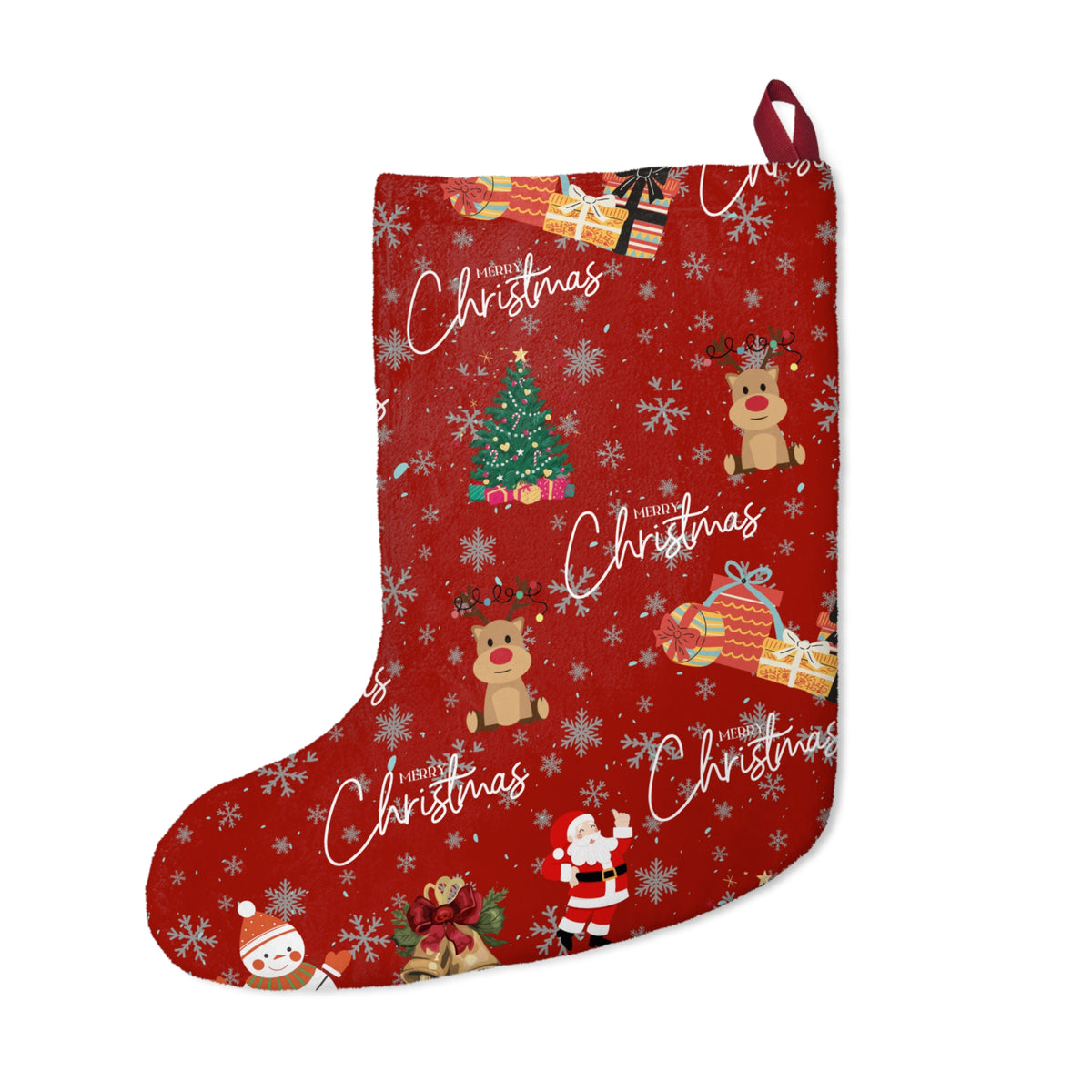 Pink Holiday Stocking with Gifts & Cocoa Pattern — Christmas Stocking