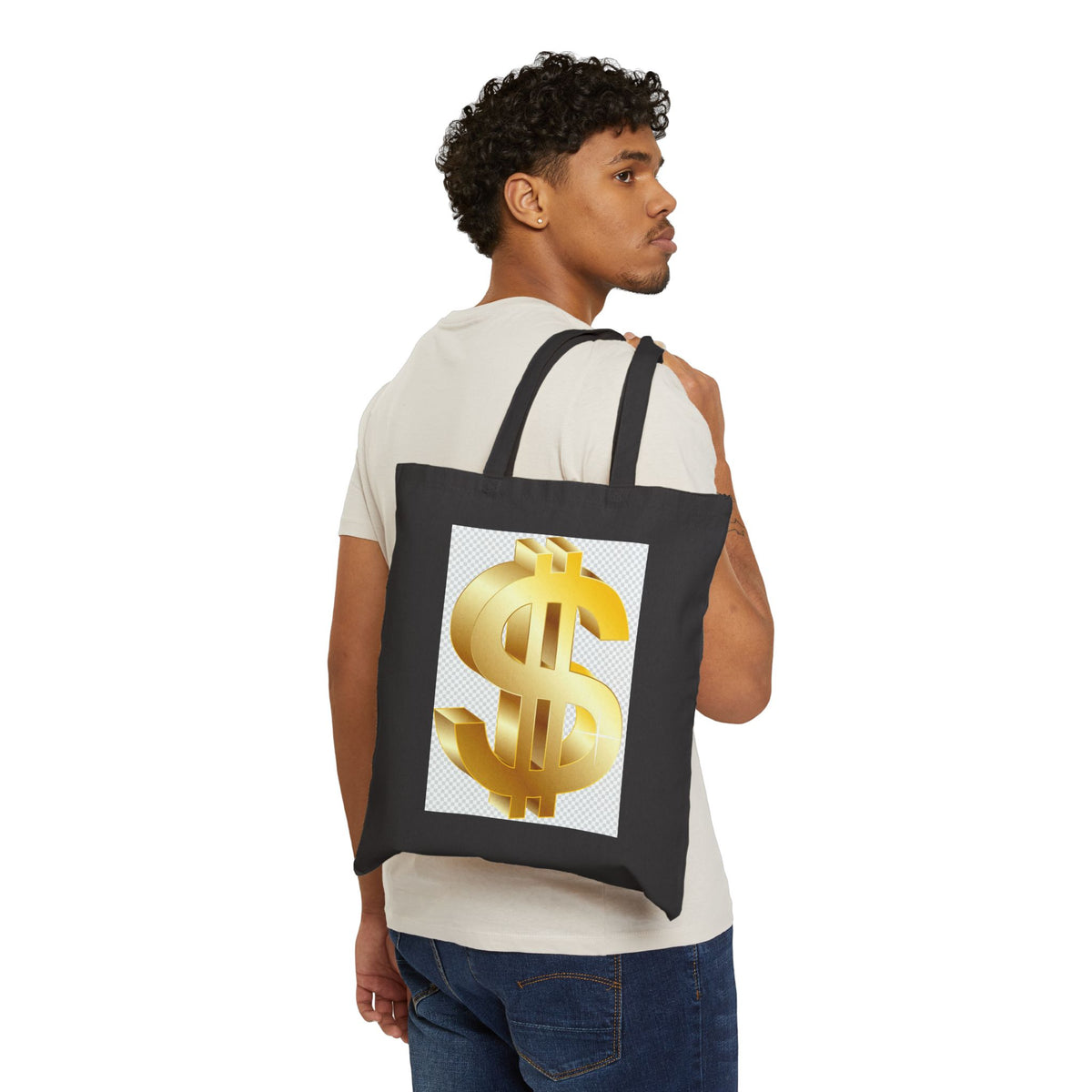 Gold Dollar Sign Canvas Tote Bag – Minimalist Money Symbol Eco Shopper
