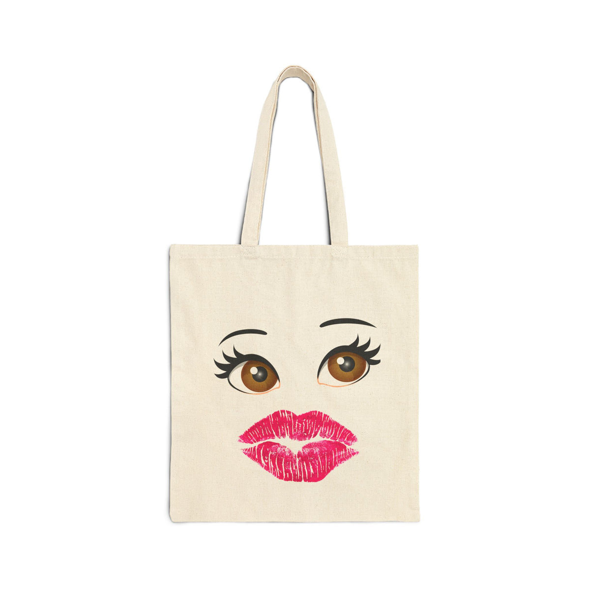 Kiss Me Face Canvas Tote - Cute Lips & Eyes Reusable Bag