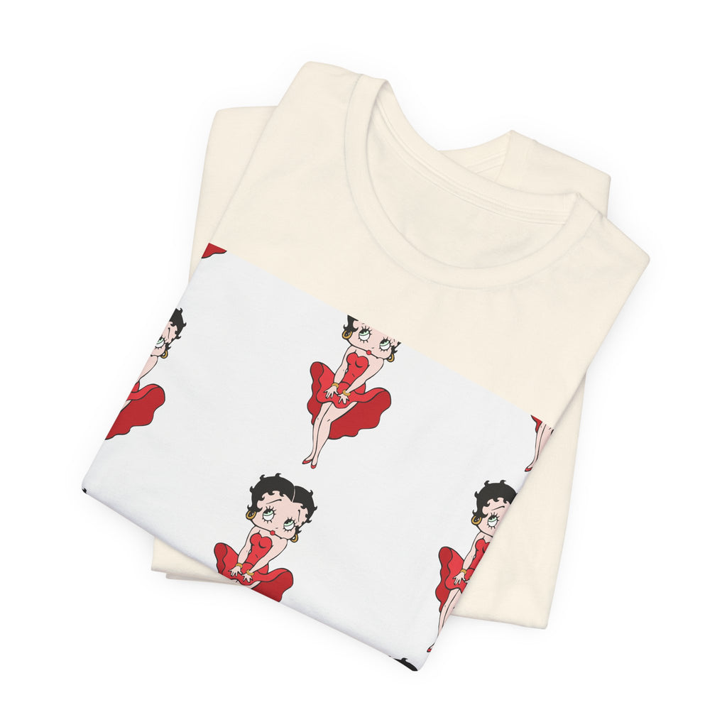 Betty Boop Red Dress Pattern Tee — Retro Pinup Cartoon Graphic T-Shirt