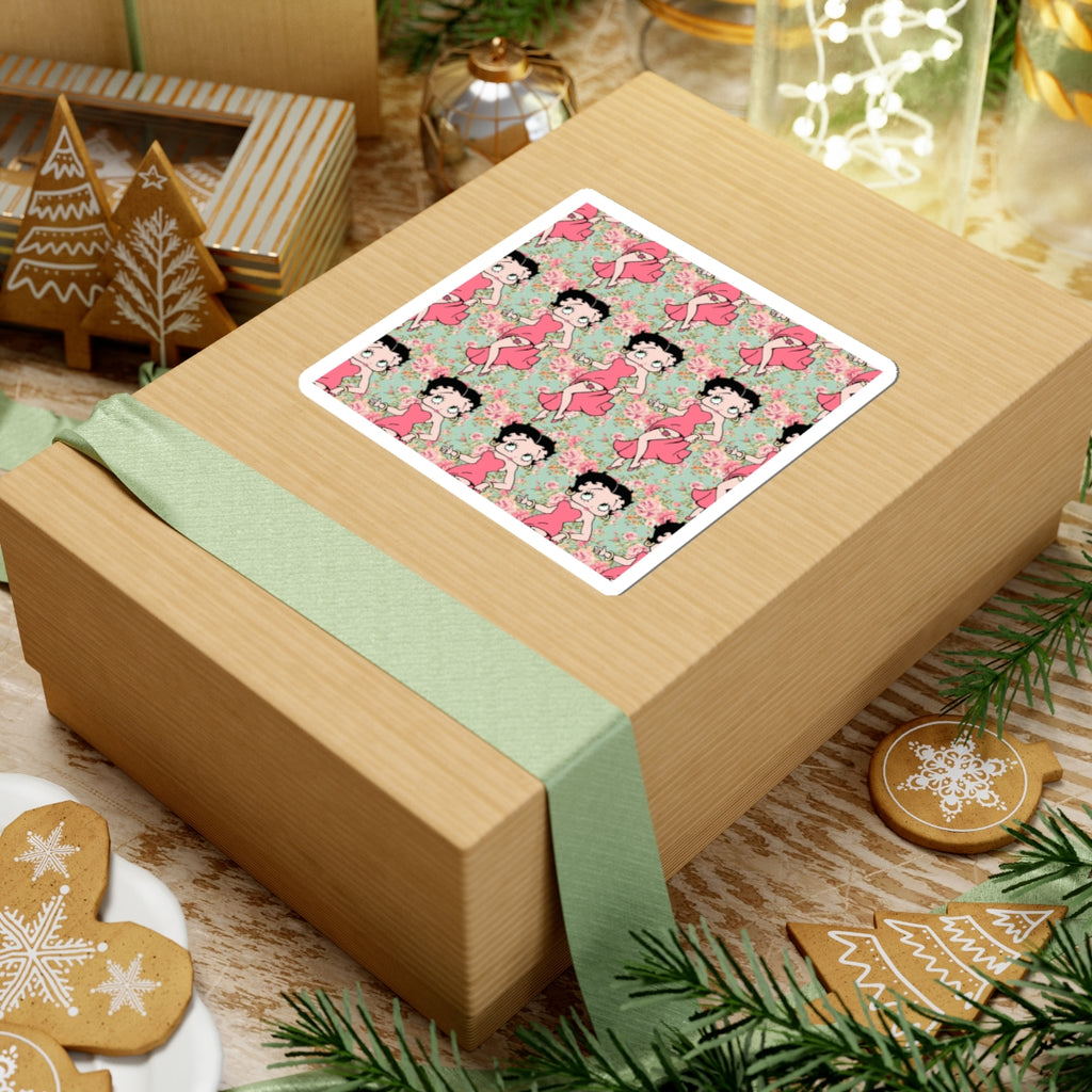 Betty Boop Floral Pattern Kiss-Cut Sticker — Retro Pin-Up Laptop Decal