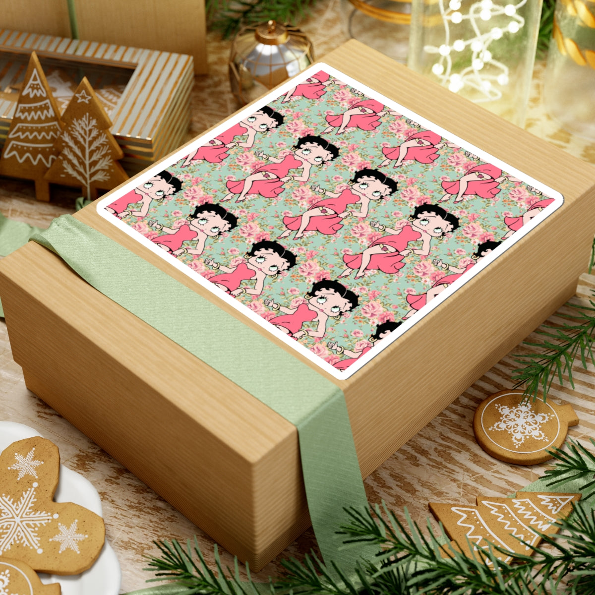 Betty Boop Floral Pattern Kiss-Cut Sticker — Retro Pin-Up Laptop Decal