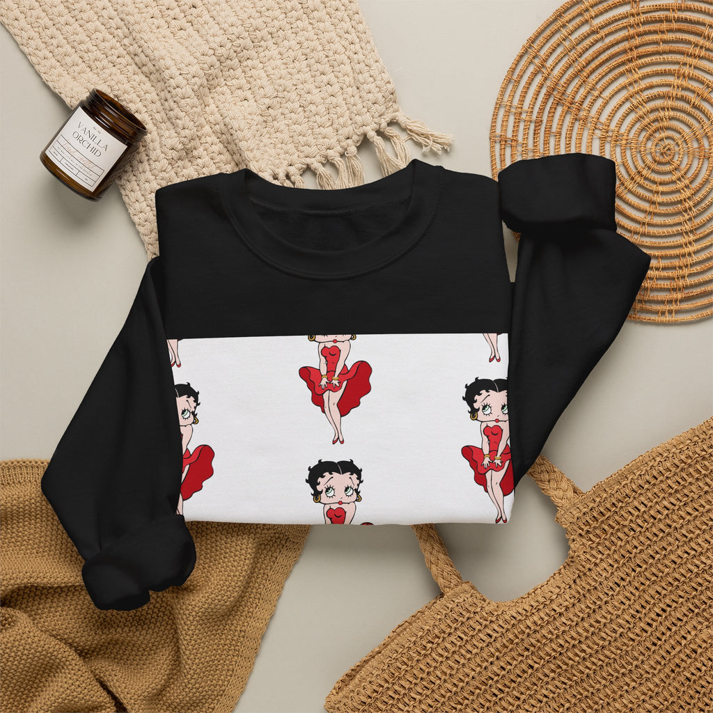 Crewneck Sweatshirt — Retro Betty Boop Patterned Graphic