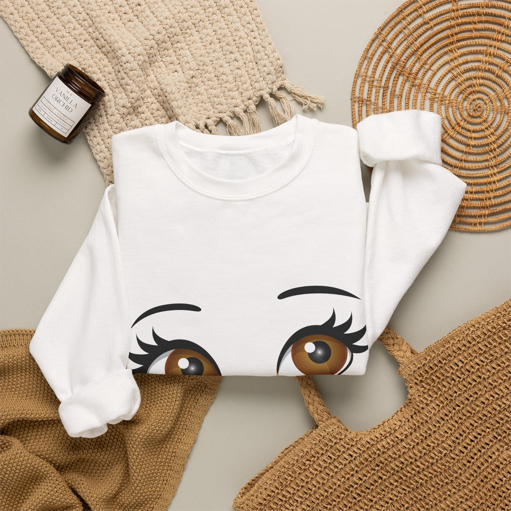 Kiss Face Crewneck Sweatshirt – Cute Big Eyes & Pink Lip Print