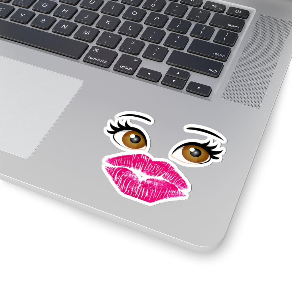 Kiss Mark & Eyes Kiss-Cut Sticker — Cute Lip Print Laptop Decal
