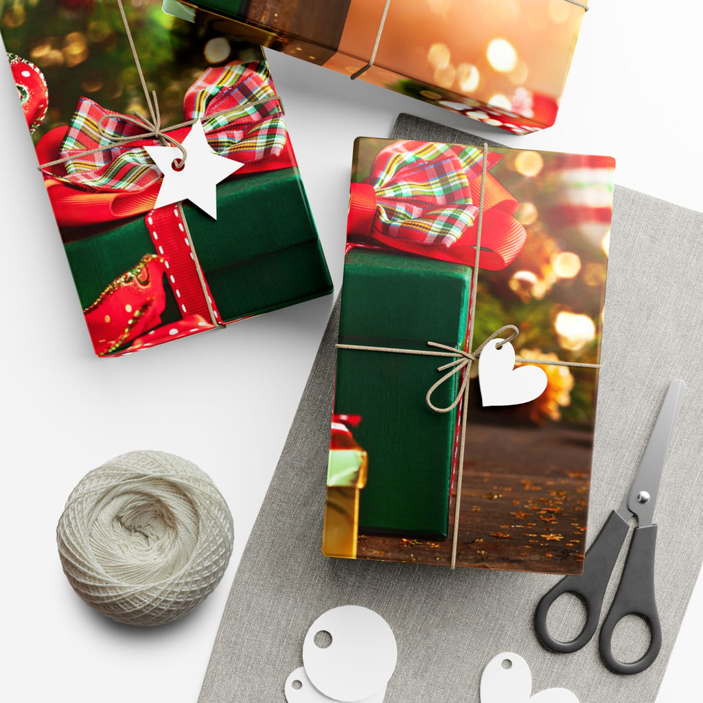 Christmas Gift Wrap Paper — Festive Presents & Bokeh Lights Holiday Wrapping