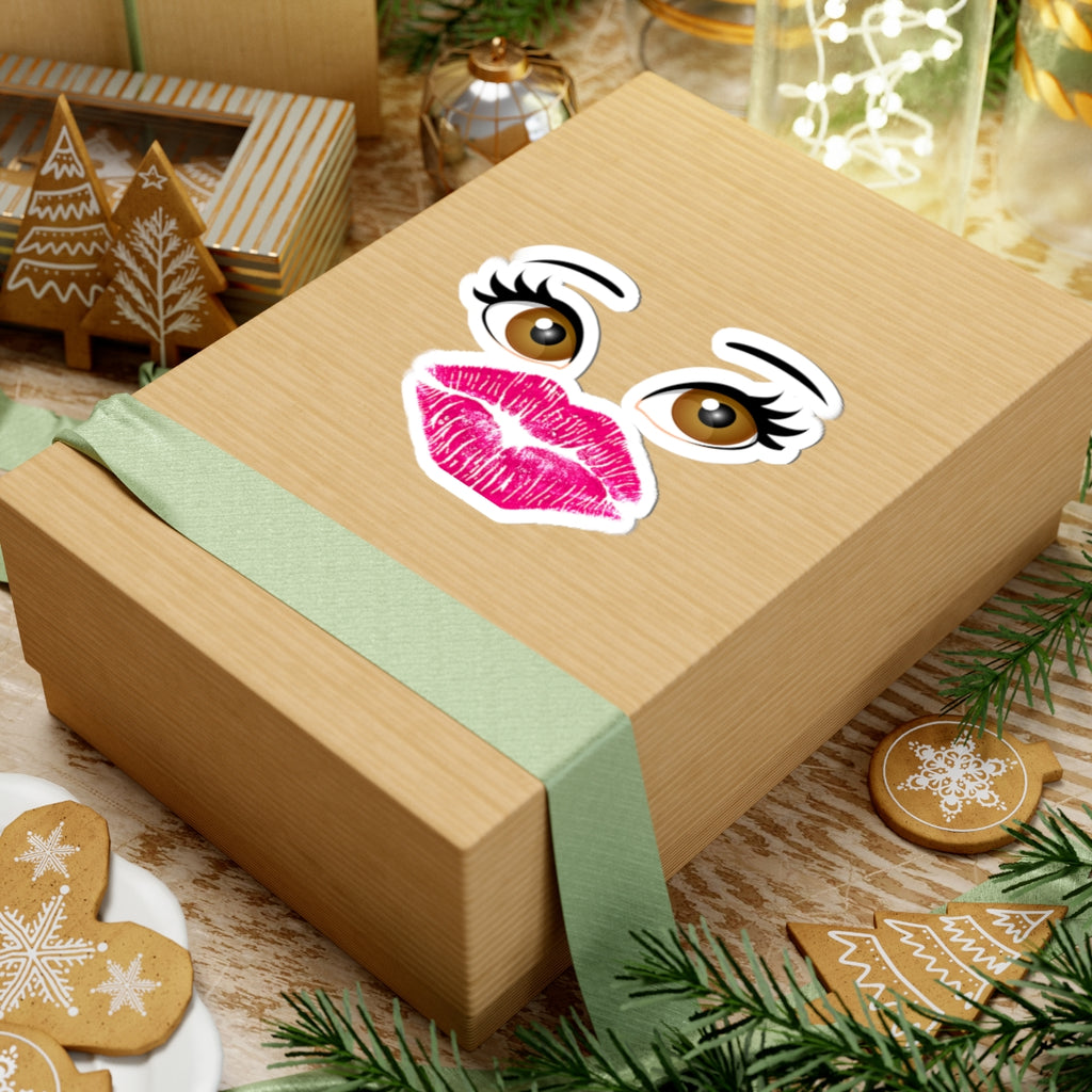 Kiss Mark & Eyes Kiss-Cut Sticker — Cute Lip Print Laptop Decal