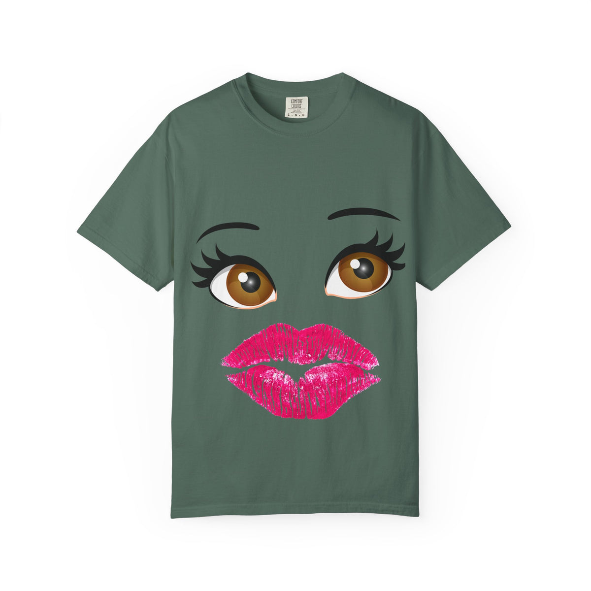 Kiss Face T-Shirt — Playful Lip Print Tee with Flirty Eyes