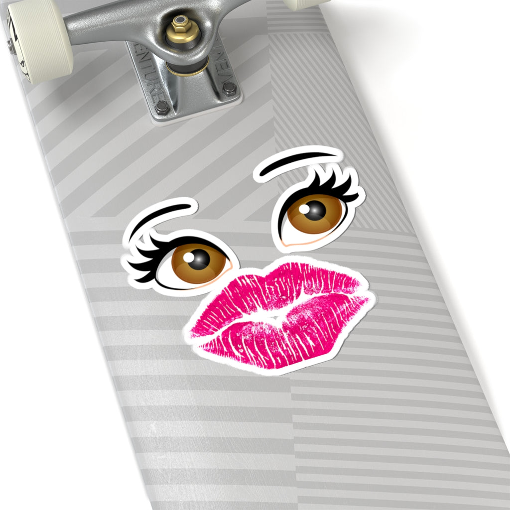 Kiss Mark & Eyes Kiss-Cut Sticker — Cute Lip Print Laptop Decal
