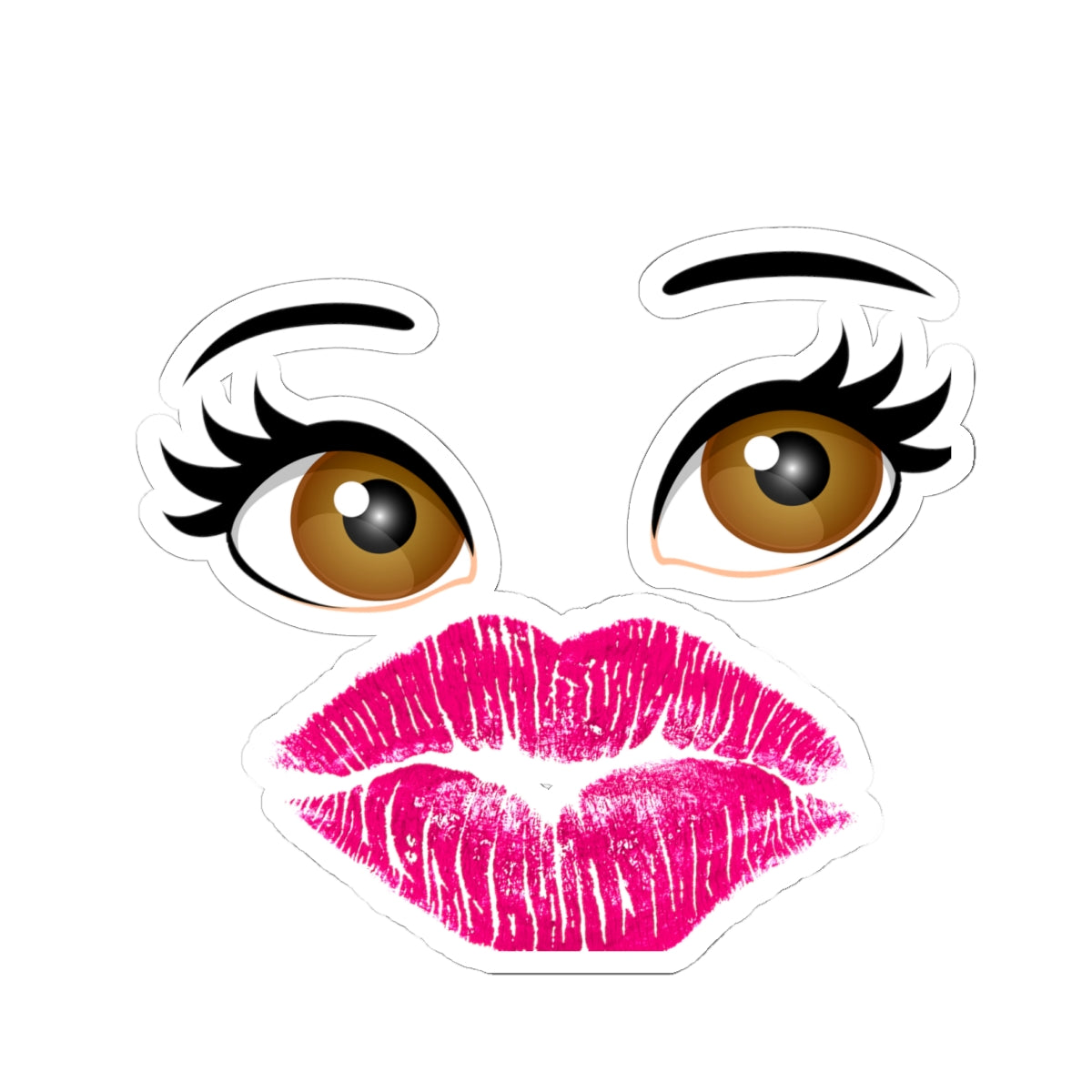 Kiss Mark & Eyes Kiss-Cut Sticker — Cute Lip Print Laptop Decal
