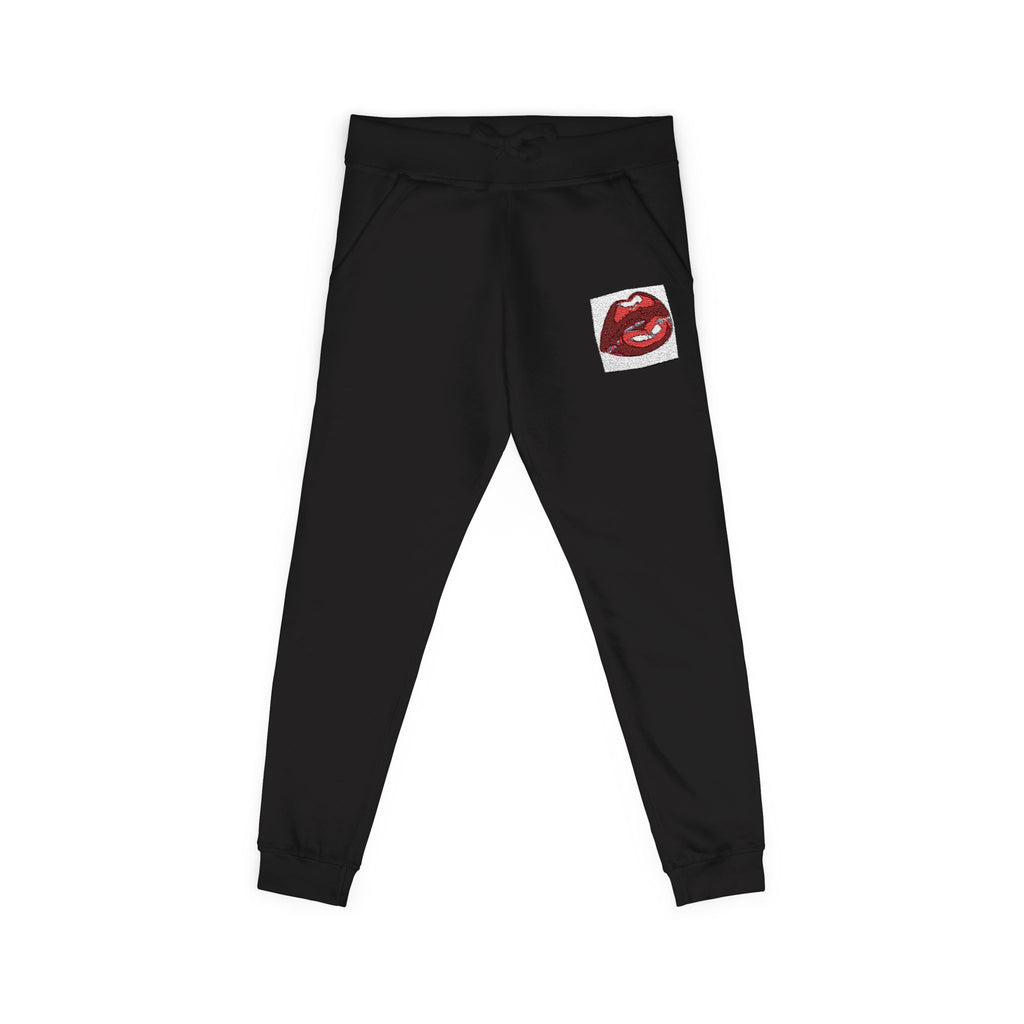 Embroidered Dripping Lip Sweatpants — White Fleece Joggers