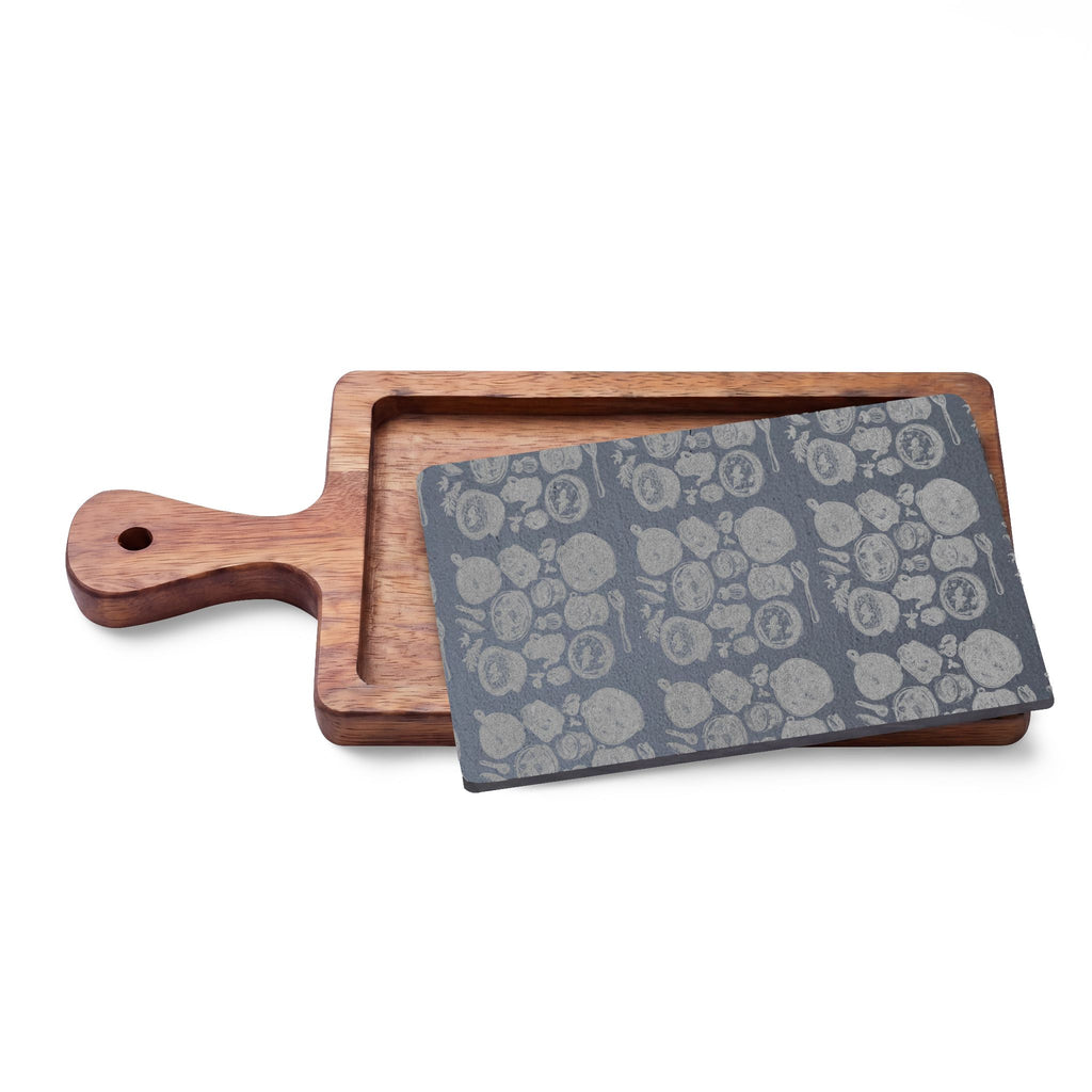 Engraved Bamboo Charcuterie Board with Cheese Knives — Floral Slate Inlay